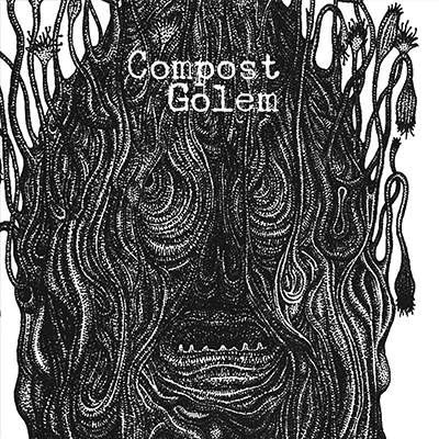The album-cover to Compost Golem - S/T - An illustration of a golem head made from plants